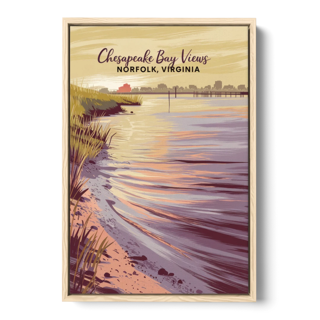 Norfolk Chesapeake Bay Views - Oak Framed Canvas Wall Art - Front