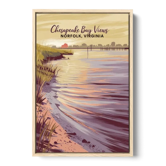 Norfolk Chesapeake Bay Views - Oak Framed Canvas Wall Art - Front