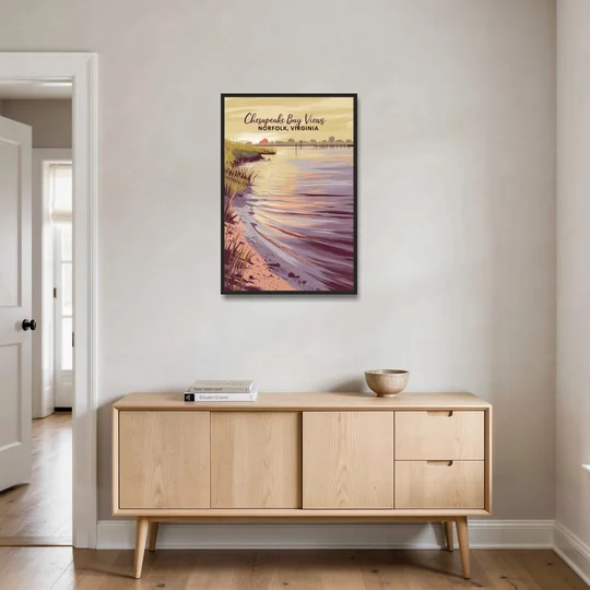 Norfolk Chesapeake Bay Views - Black Framed Canvas Wall Art - Coffee Table - 24x36