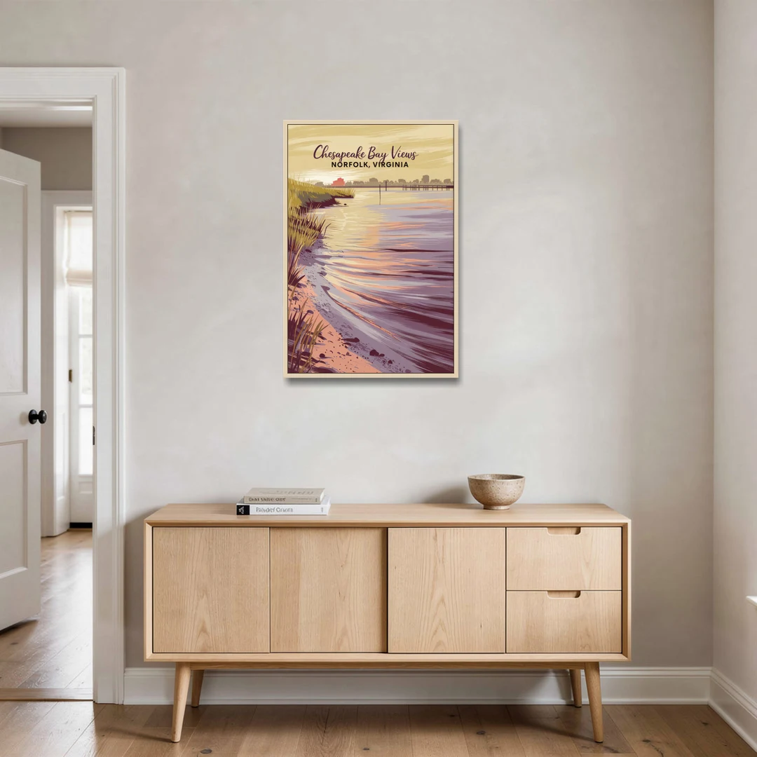 Norfolk Chesapeake Bay Views - Oak Framed Canvas Wall Art - Coffee Table - 24x36