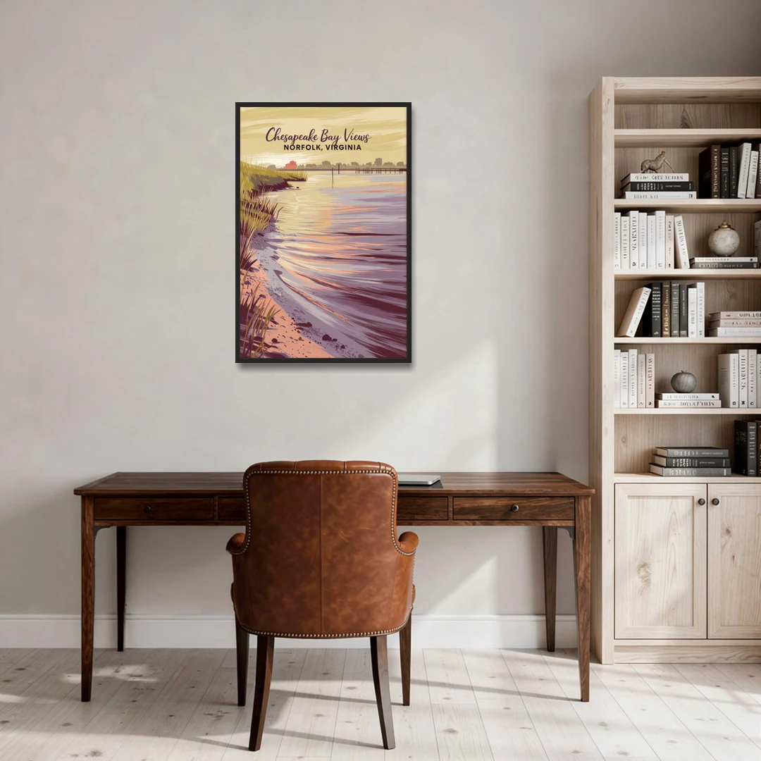 Norfolk Chesapeake Bay Views - Black Framed Canvas Wall Art - Office - 24x36