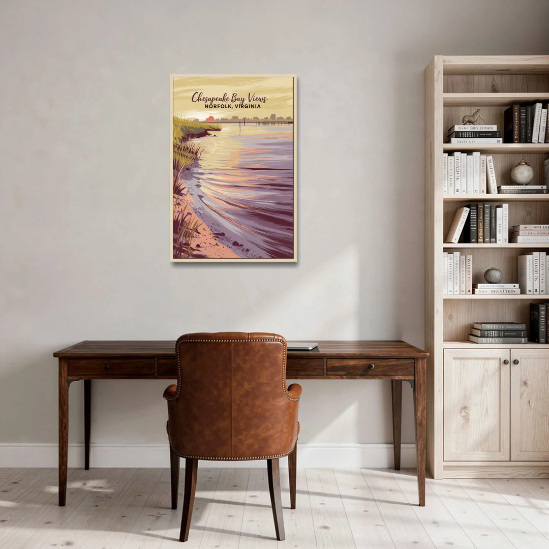 Norfolk Chesapeake Bay Views - Oak Framed Canvas Wall Art - Office - 24x36