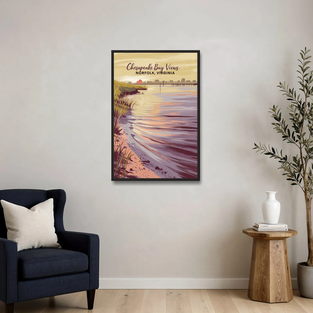 Norfolk Chesapeake Bay Views - Black Framed Canvas Wall Art - Sofa - 24x36