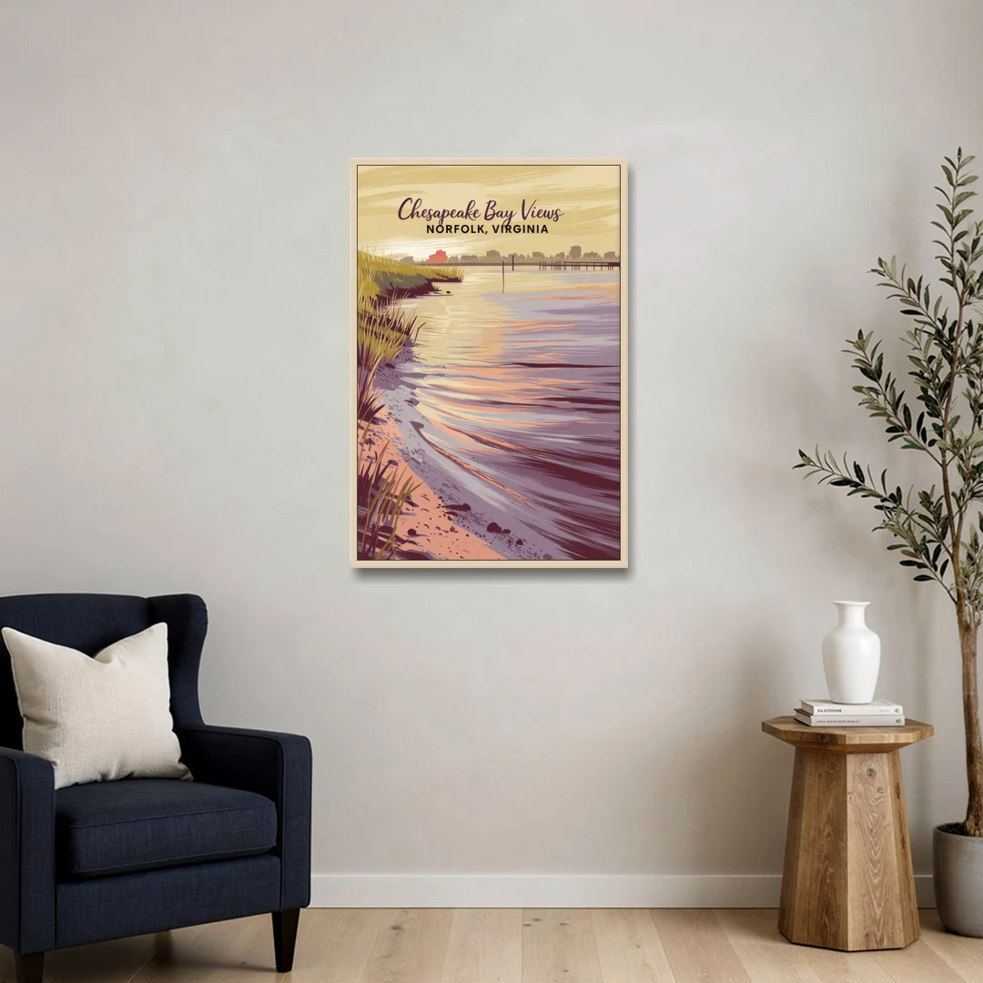 Norfolk Chesapeake Bay Views - Oak Framed Canvas Wall Art - Sofa - 24x36