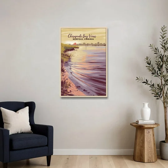 Norfolk Chesapeake Bay Views - Oak Framed Canvas Wall Art - Sofa - 24x36