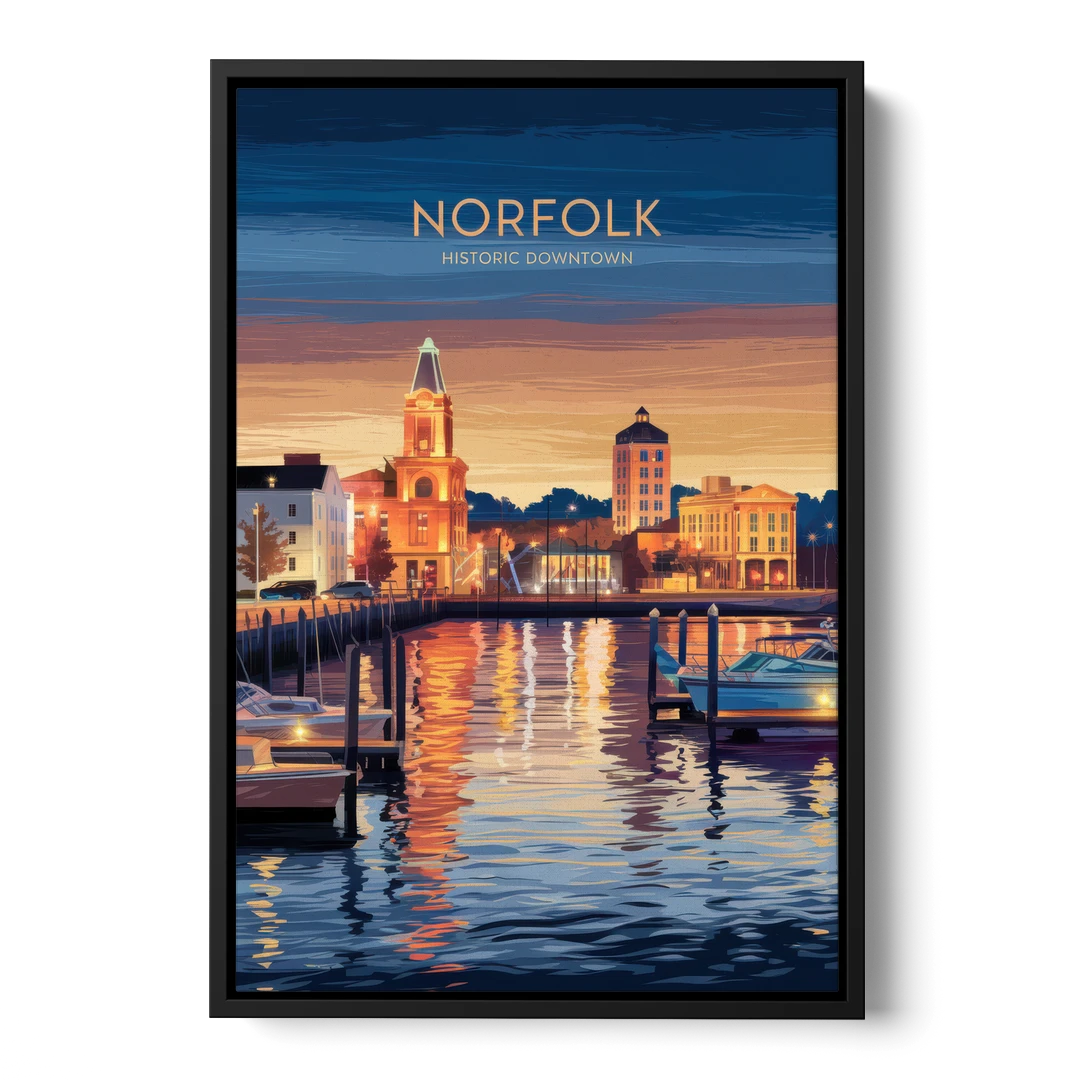 Norfolk Historic Downtown - Black Framed Canvas Wall Art - Front