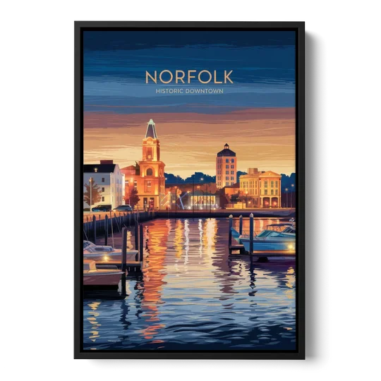 Norfolk Historic Downtown - Black Framed Canvas Wall Art - Front