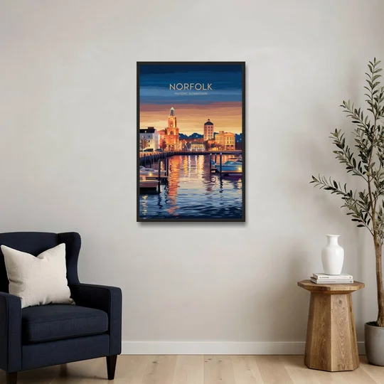 Norfolk Historic Downtown - Black Framed Canvas Wall Art - Sofa - 24x36