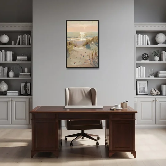 Norfolk Oceanfront Serenity - Black Framed Canvas Wall Art - Office - 24x36
