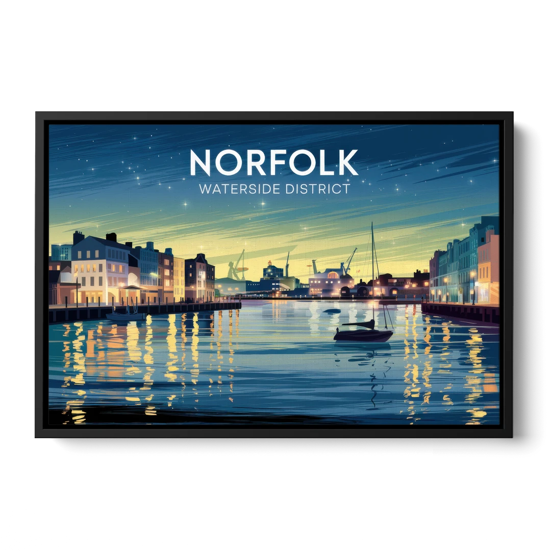 Norfolk Waterside District - Black Framed Canvas Wall Art - Front