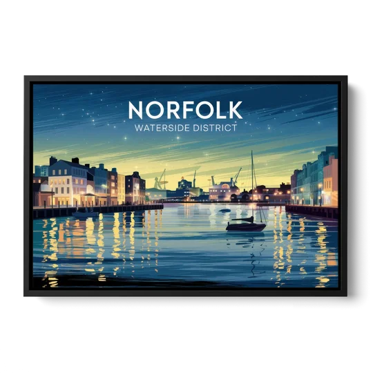 Norfolk Waterside District - Black Framed Canvas Wall Art - Front