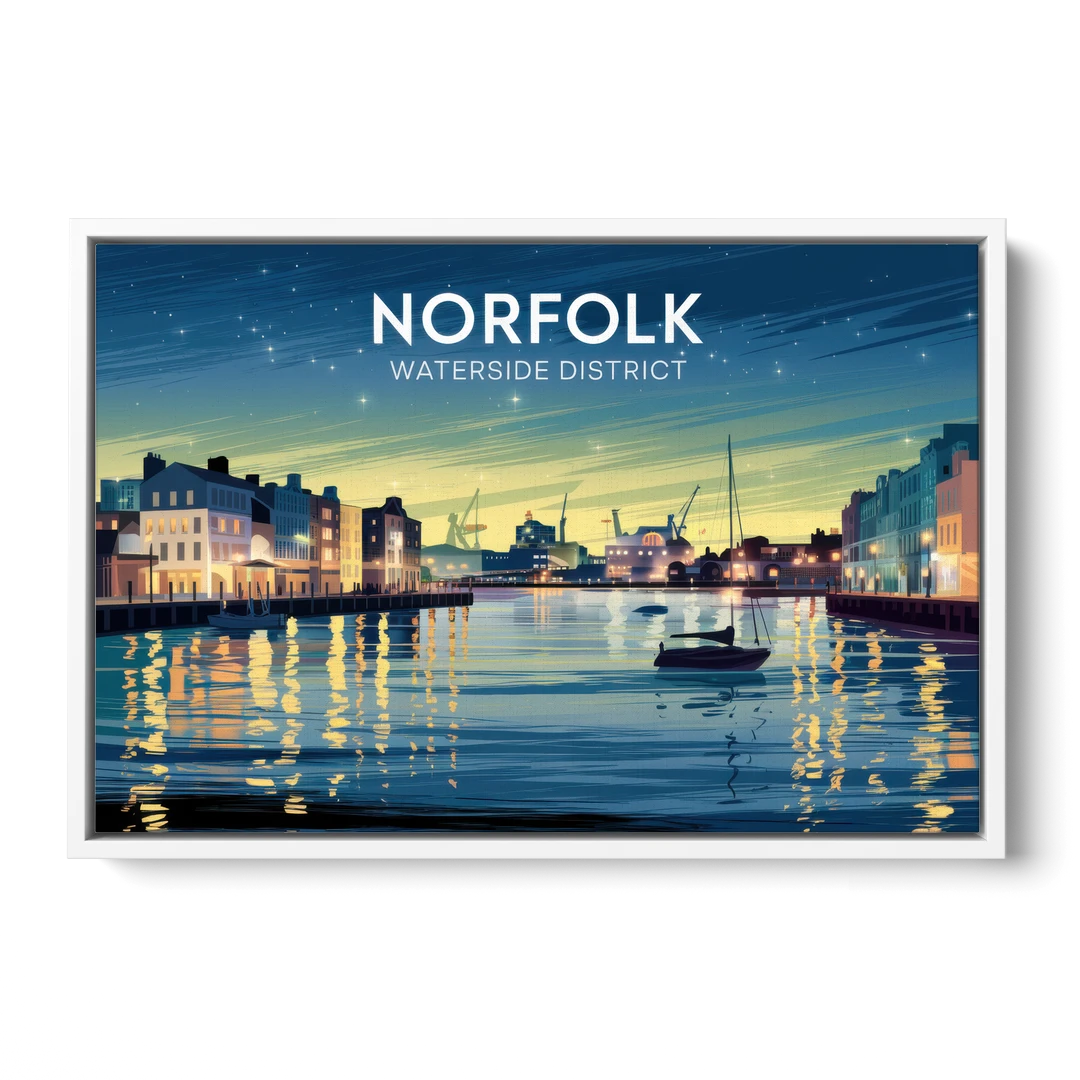 Norfolk Waterside District - White Framed Canvas Wall Art - Front