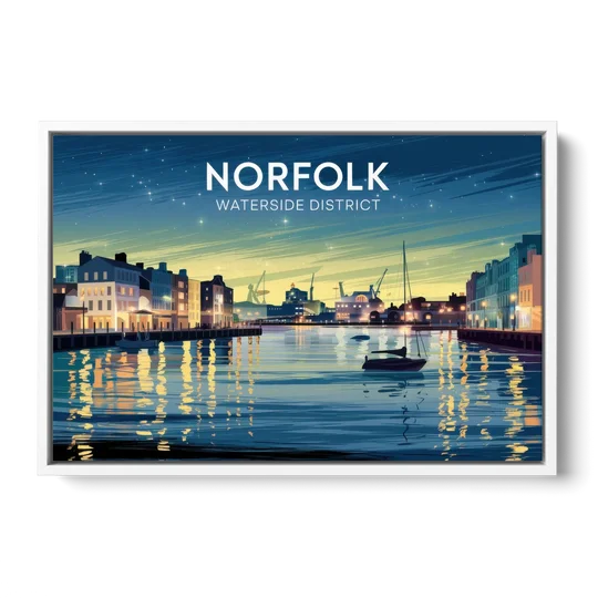Norfolk Waterside District - White Framed Canvas Wall Art - Front