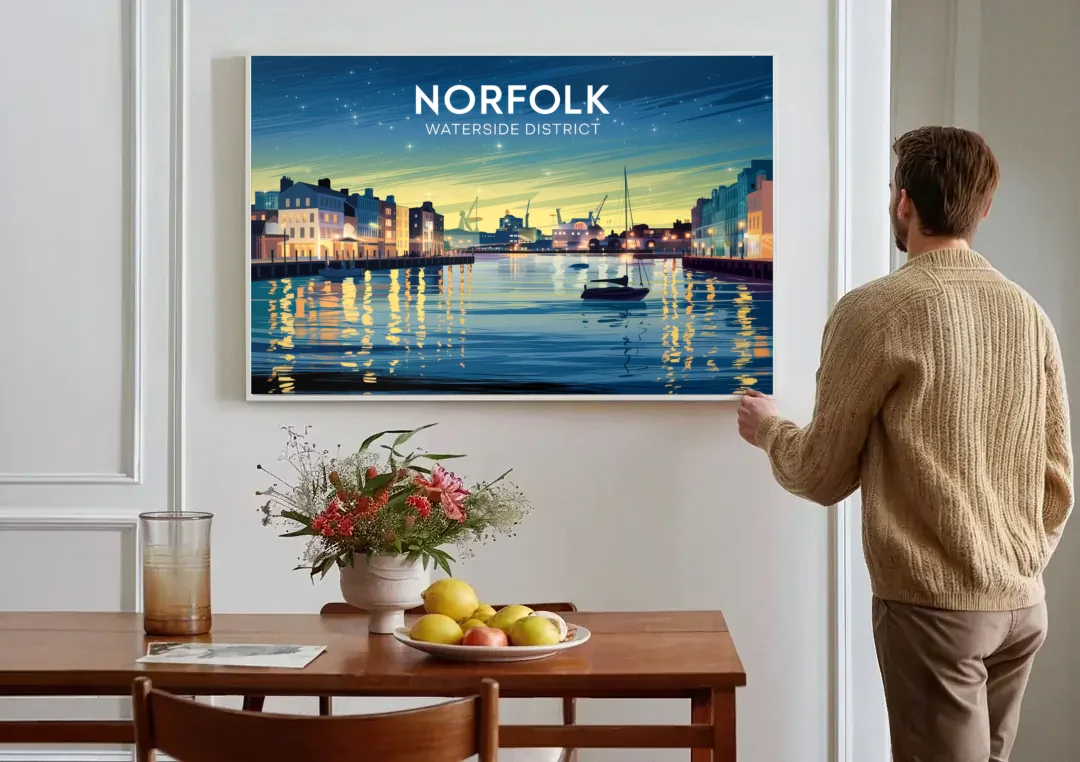 Norfolk Waterside District canvas wall art above a dining table