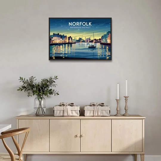 Norfolk Waterside District - Black Framed Canvas Wall Art - Coffee Table - 36x24