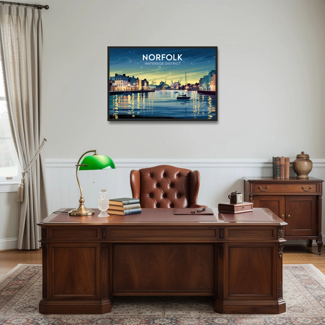 Norfolk Waterside District - Black Framed Canvas Wall Art - Office - 36x24