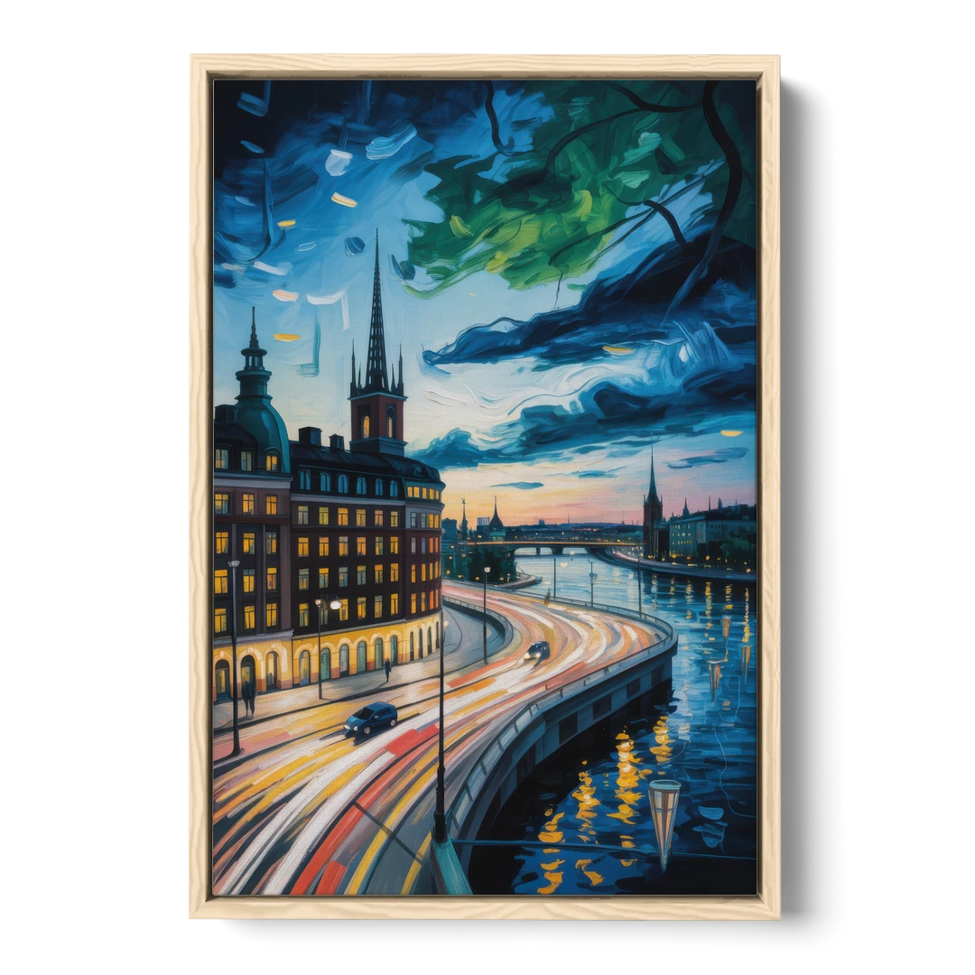 Norrmalm Nights - Oak Framed Canvas Wall Art - Front