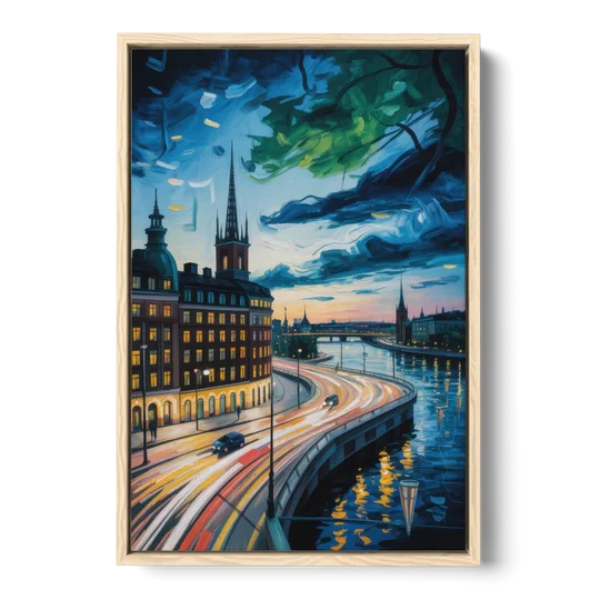 Norrmalm Nights - Oak Framed Canvas Wall Art - Front