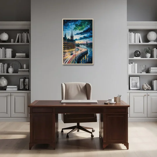 Norrmalm Nights - Oak Framed Canvas Wall Art - Office - 24x36