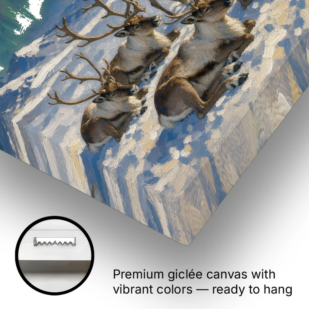 North Pole Wall Art of Resting Reindeer - Canvas Wall Art - Gallery Wrap Corner