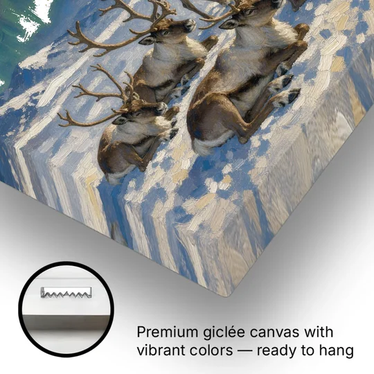 North Pole Wall Art of Resting Reindeer - Canvas Wall Art - Gallery Wrap Corner