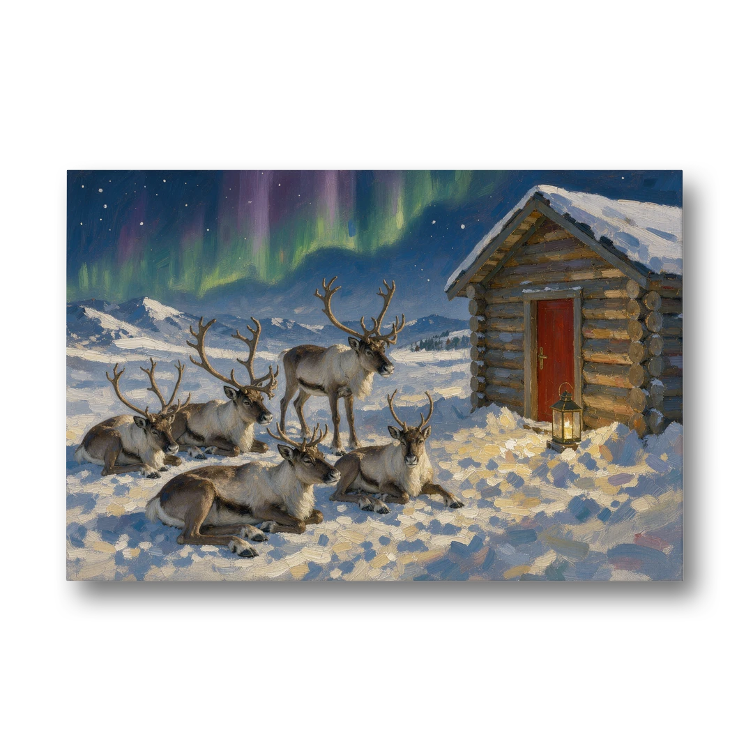 North Pole Wall Art of Resting Reindeer - Canvas Wall Art - Front