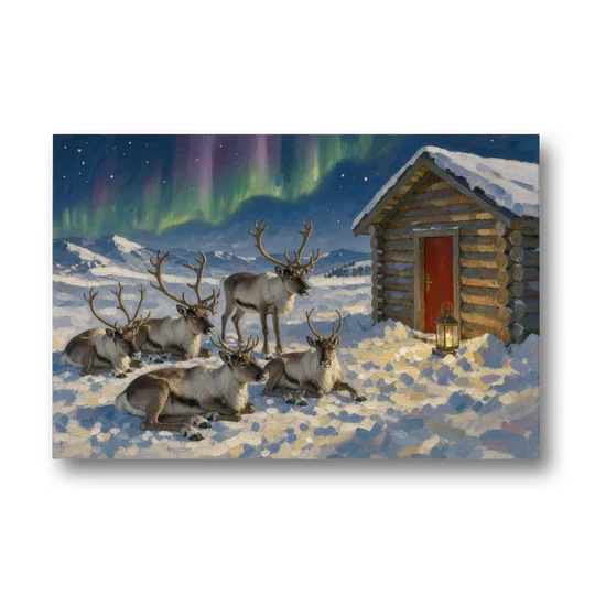 North Pole Wall Art of Resting Reindeer - Canvas Wall Art - Front