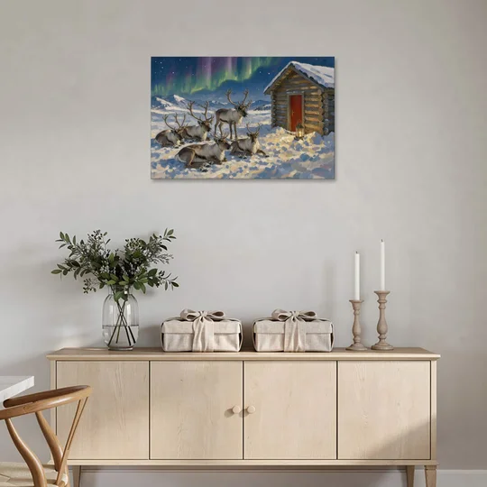 North Pole Wall Art of Resting Reindeer - Canvas Wall Art - Coffee Table - 36x24