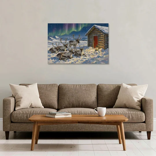 North Pole Wall Art of Resting Reindeer - Canvas Wall Art - Sofa - 36x24