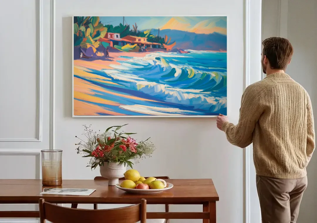 North Sayulita Shore canvas wall art above a dining table
