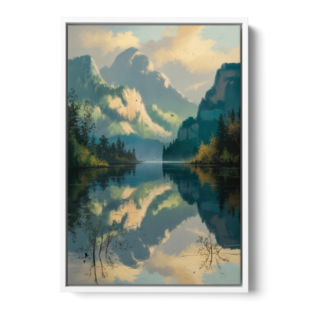 North Shore Mountains - White Framed Canvas Wall Art - Front