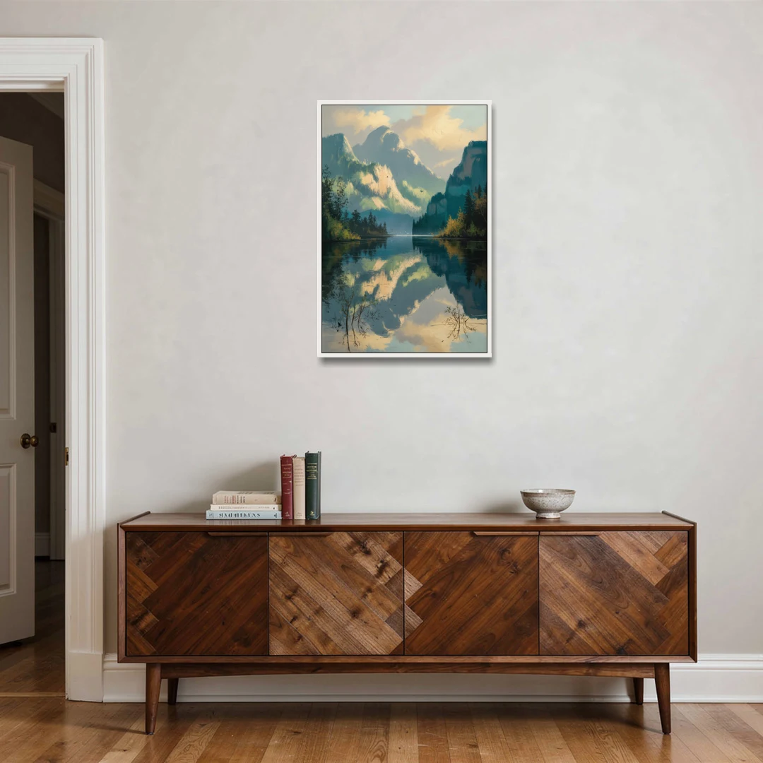 North Shore Mountains - White Framed Canvas Wall Art - Coffee Table - 24x36
