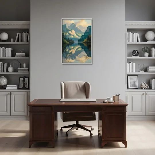 North Shore Mountains - White Framed Canvas Wall Art - Office - 24x36