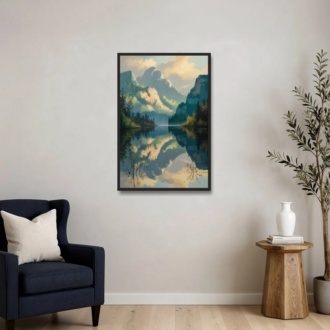 North Shore Mountains - Black Framed Canvas Wall Art - Sofa - 24x36