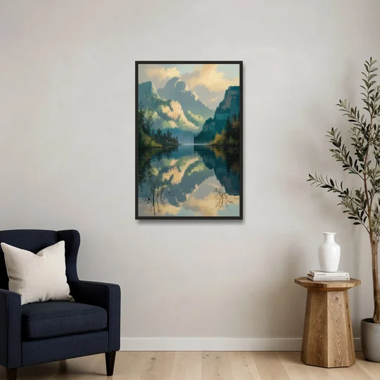 North Shore Mountains - Black Framed Canvas Wall Art - Sofa - 24x36