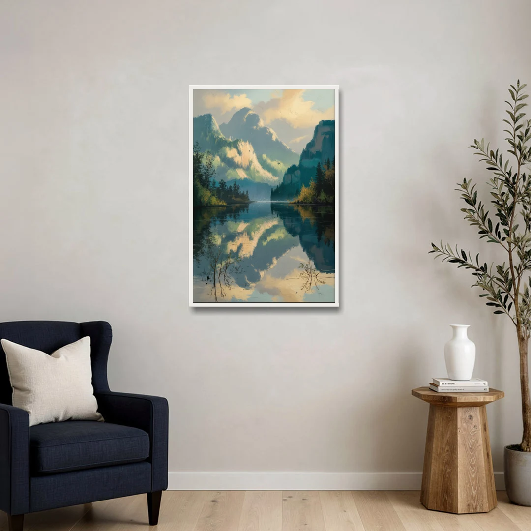North Shore Mountains - White Framed Canvas Wall Art - Sofa - 24x36