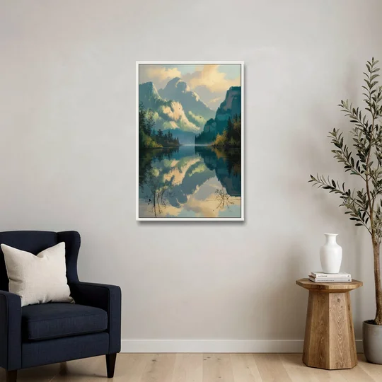 North Shore Mountains - White Framed Canvas Wall Art - Sofa - 24x36