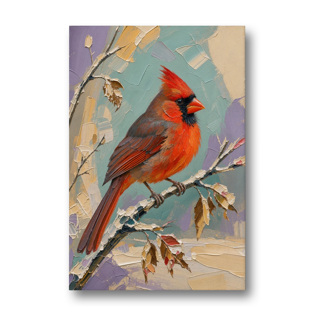 Northern Cardinal on a Snowy Branch - Canvas Wall Art - Front
