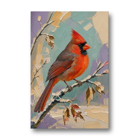 Northern Cardinal on a Snowy Branch - Canvas Wall Art - Front