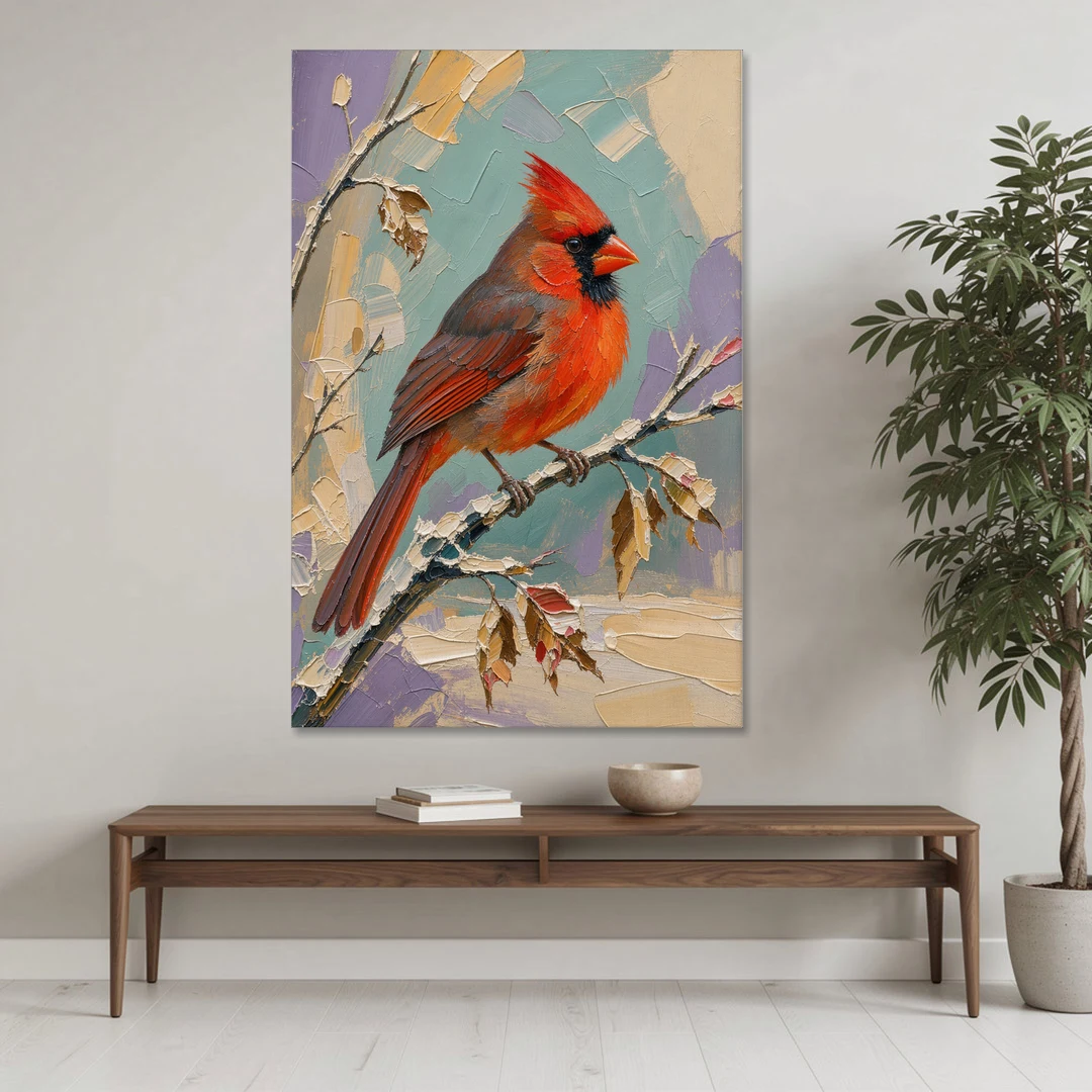 Northern Cardinal on a Snowy Branch - Canvas Wall Art - Coffee Table - 40x60