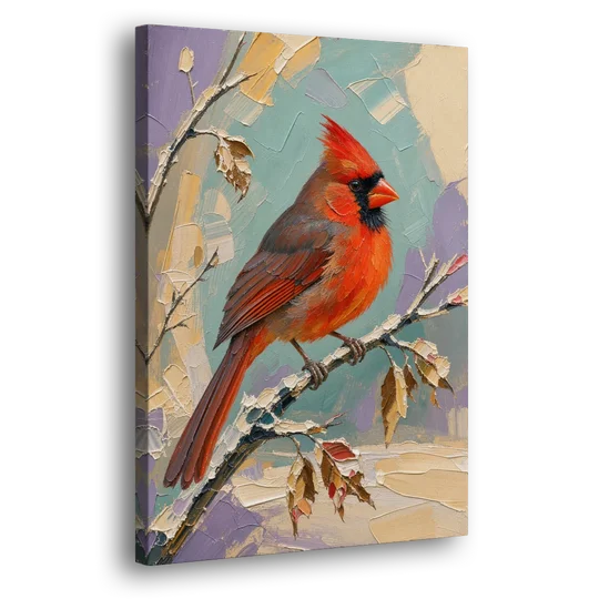 Northern Cardinal on a Snowy Branch - Canvas Wall Art - Side