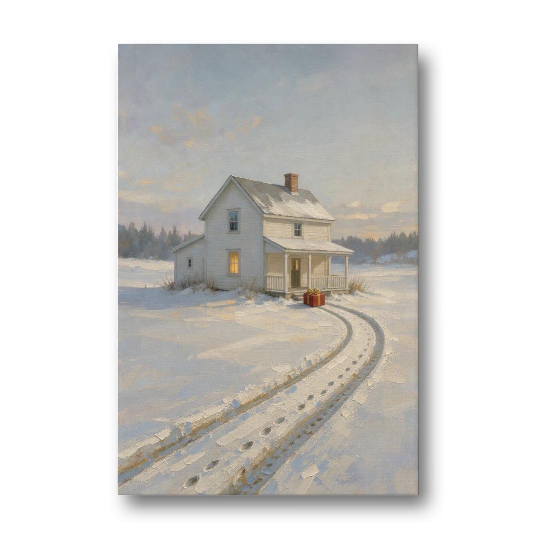 Nostalgic Christmas Painting with a Porch Gift - Canvas Wall Art - Front