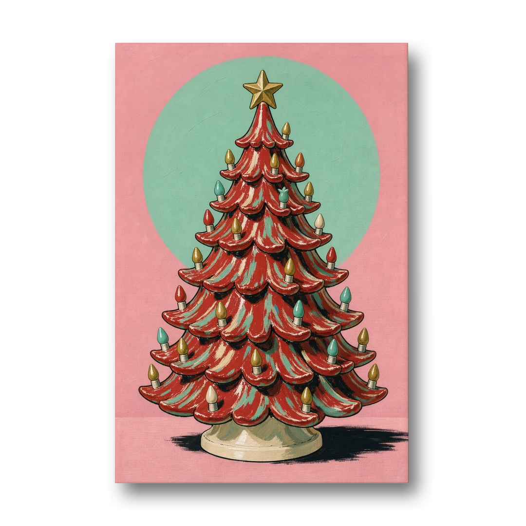 Nostalgic Christmas Wall Art with a Ceramic Tree - Canvas Wall Art - Front