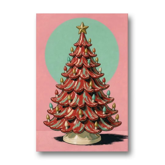 Nostalgic Christmas Wall Art with a Ceramic Tree - Canvas Wall Art - Front