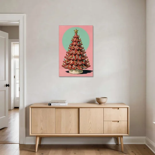 Nostalgic Christmas Wall Art with a Ceramic Tree - Canvas Wall Art - Coffee Table - 24x36
