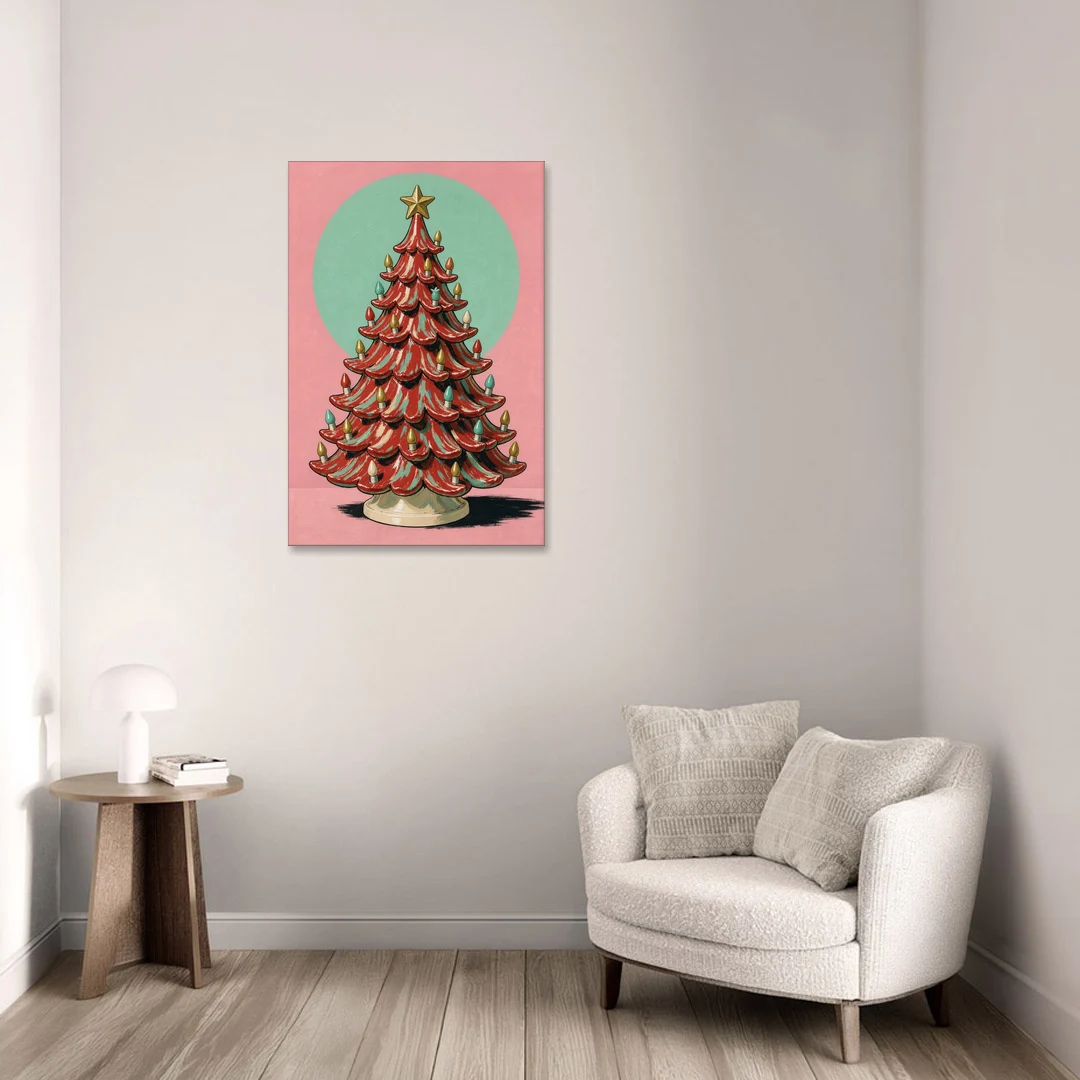 Nostalgic Christmas Wall Art with a Ceramic Tree - Canvas Wall Art - Sofa - 24x36