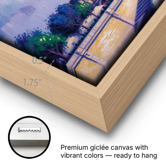 Notre Dame Silhouette - Oak Framed Canvas Wall Art - Gallery Wrap Corner