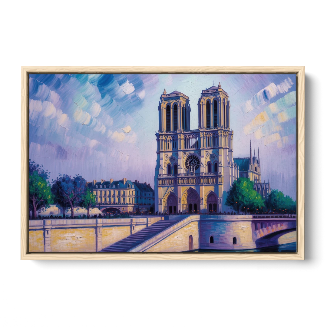 Notre Dame Silhouette - Oak Framed Canvas Wall Art - Front