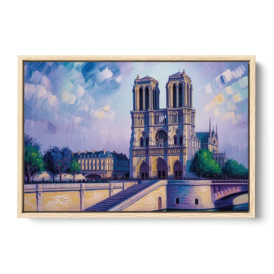 Notre Dame Silhouette - Oak Framed Canvas Wall Art - Front