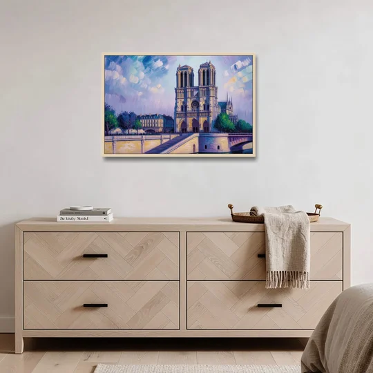 Notre Dame Silhouette - Oak Framed Canvas Wall Art - Coffee Table - 36x24